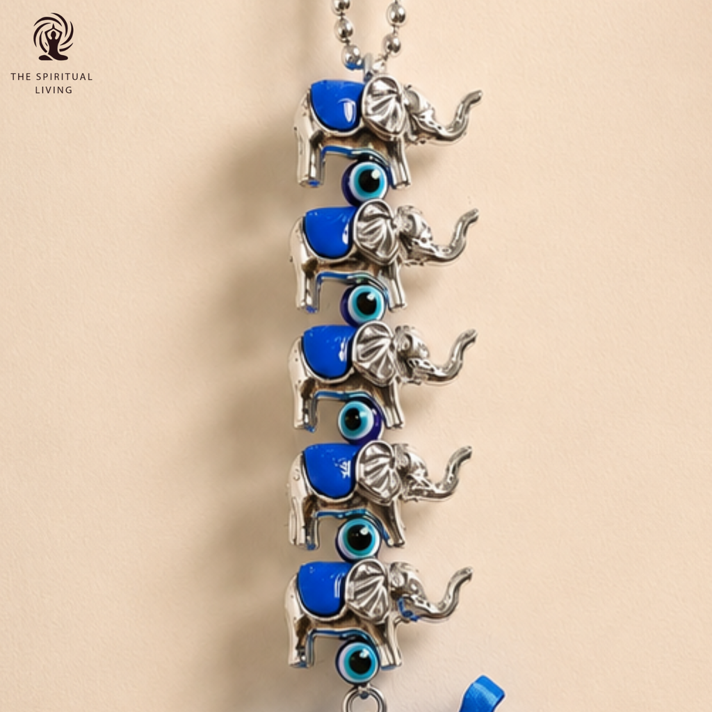 Evil Eye Wall Hanging with 5 Elephants - 8 Inch