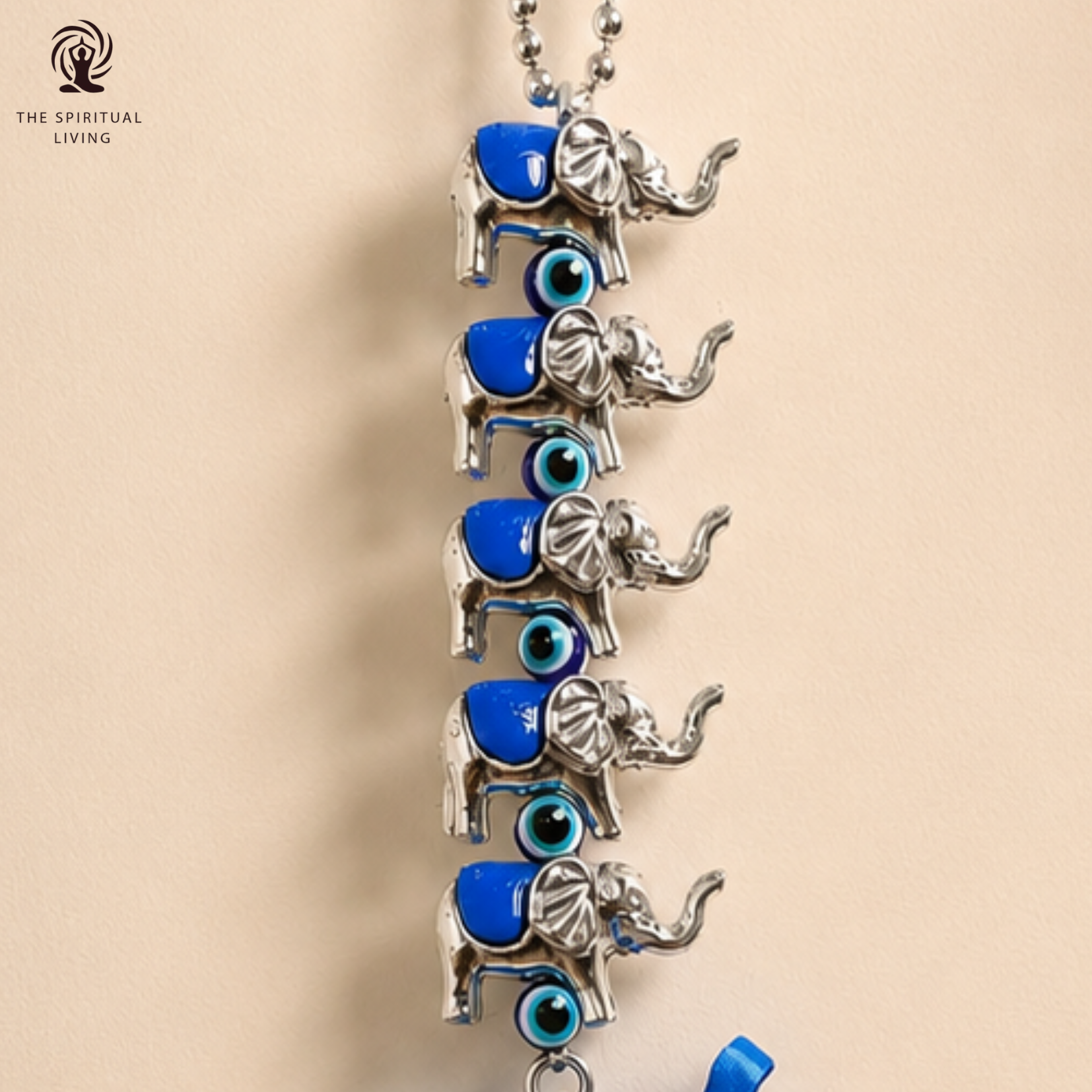 Evil Eye Wall Hanging with 5 Elephants - 8 Inch