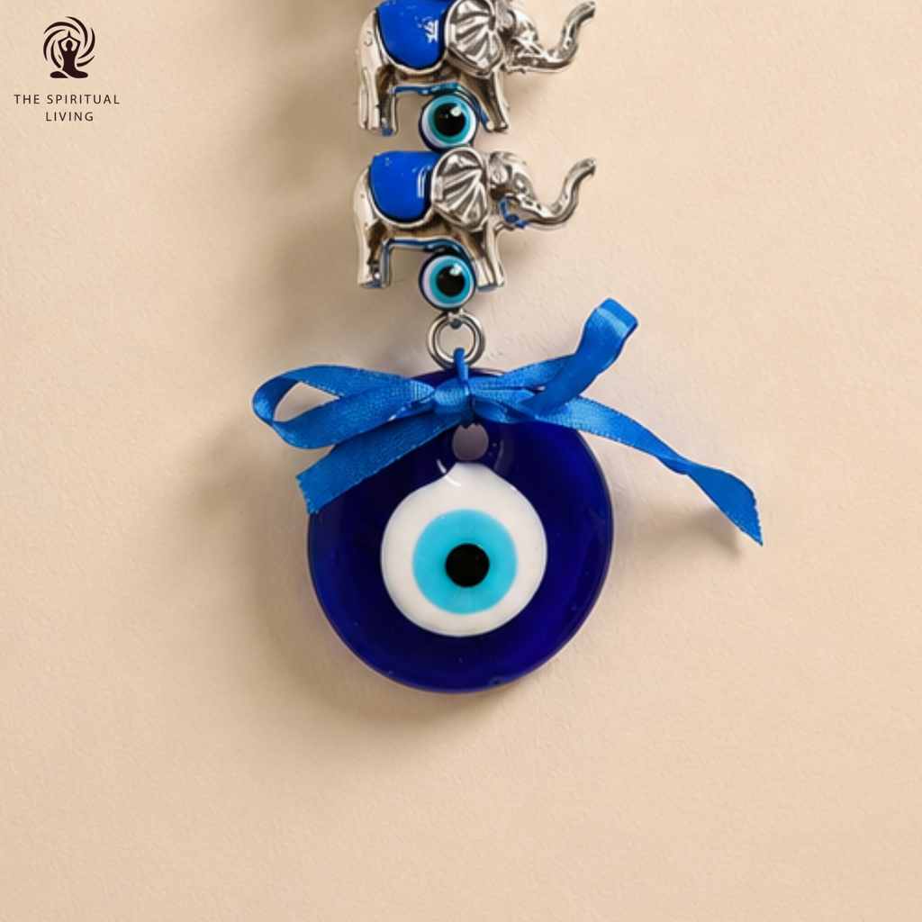 Evil Eye Wall Hanging with 5 Elephants - 8 Inch