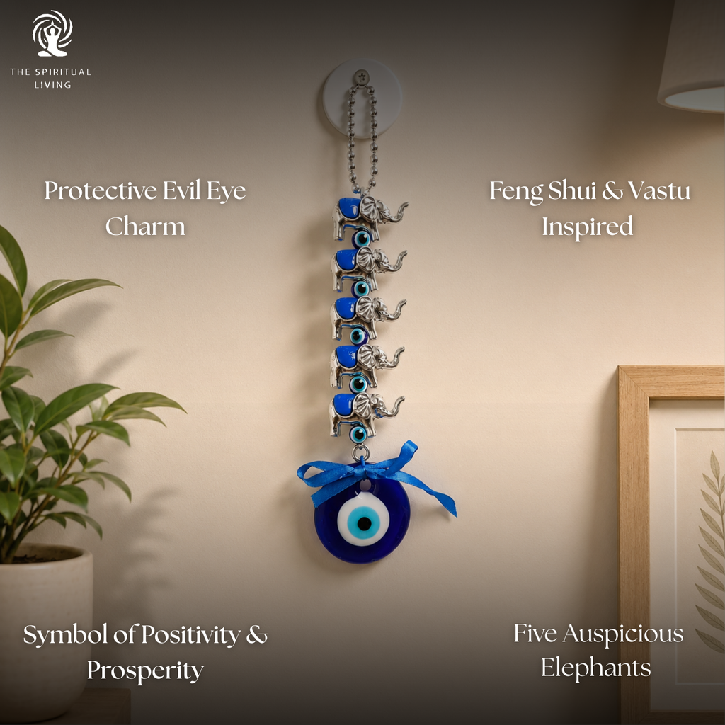 Evil Eye Wall Hanging with 5 Elephants - 8 Inch