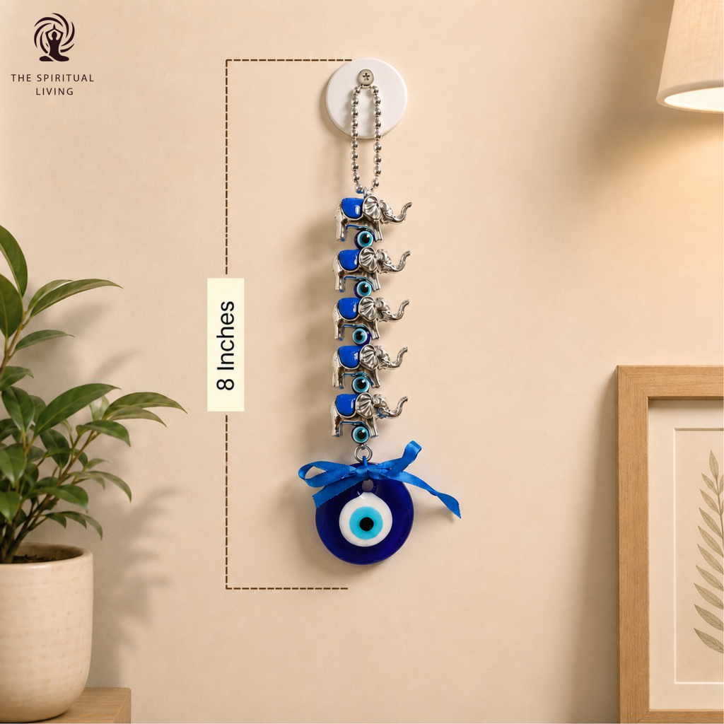 Evil Eye Wall Hanging with 5 Elephants - 8 Inch