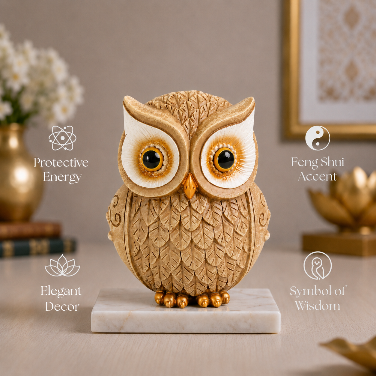 Owl Statue for Good Luck - 4 Inch (Beige)