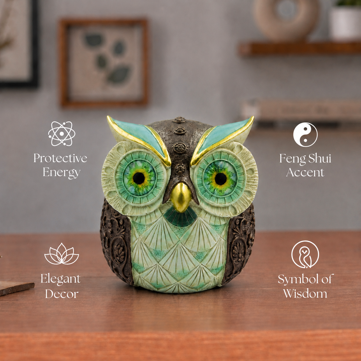 Premuim Green Owl Statue for Good Luck I 4.5 Inch |  उल्लू | Figurine | Showpiece |