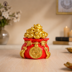 Feng Shui Wealth Pot | 2.5 Inch | Gold Ingots | Bag | Red Potali | | Golden Yuan Bao | Wish Fulfilling |