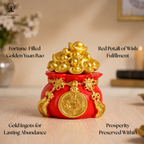 Feng Shui Wealth Pot | 2.5 Inch | Gold Ingots | Bag | Red Potali | | Golden Yuan Bao | Wish Fulfilling |