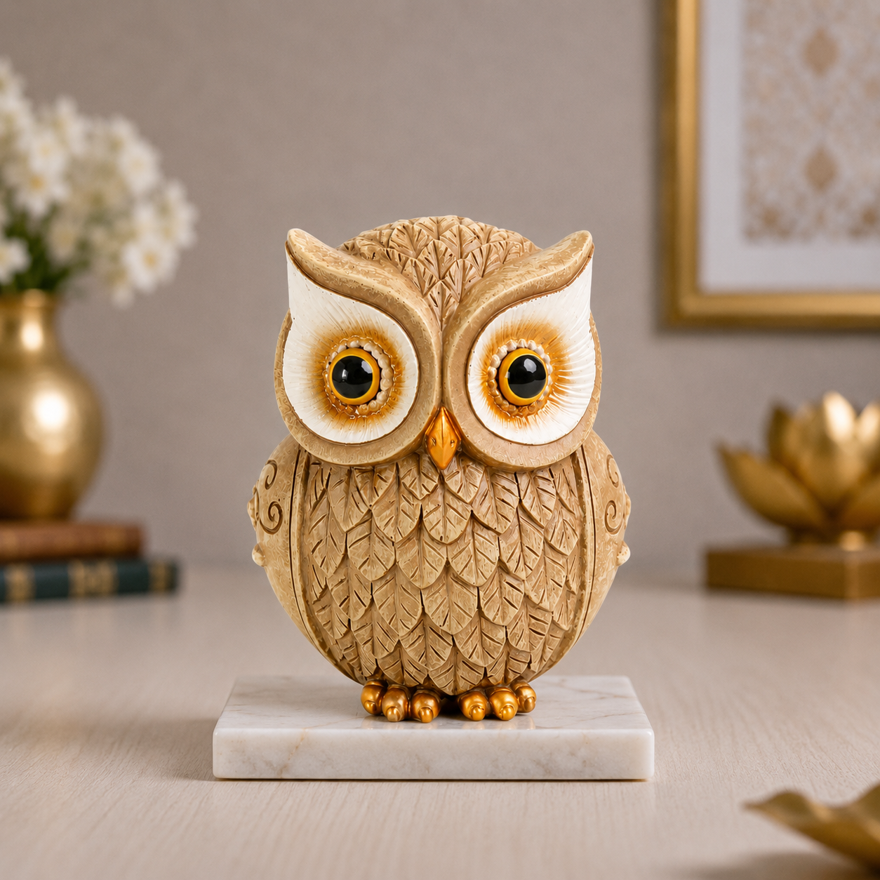 Owl Statue for Good Luck - 4 Inch (Beige)