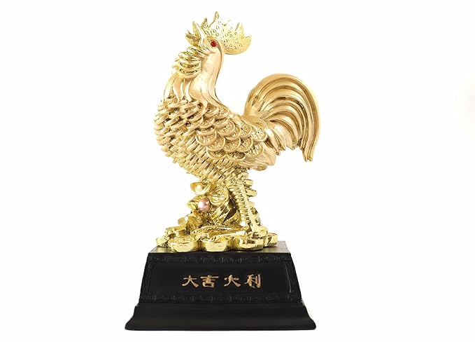 Rooster Statue on Coins & Ingot - 7 Inch