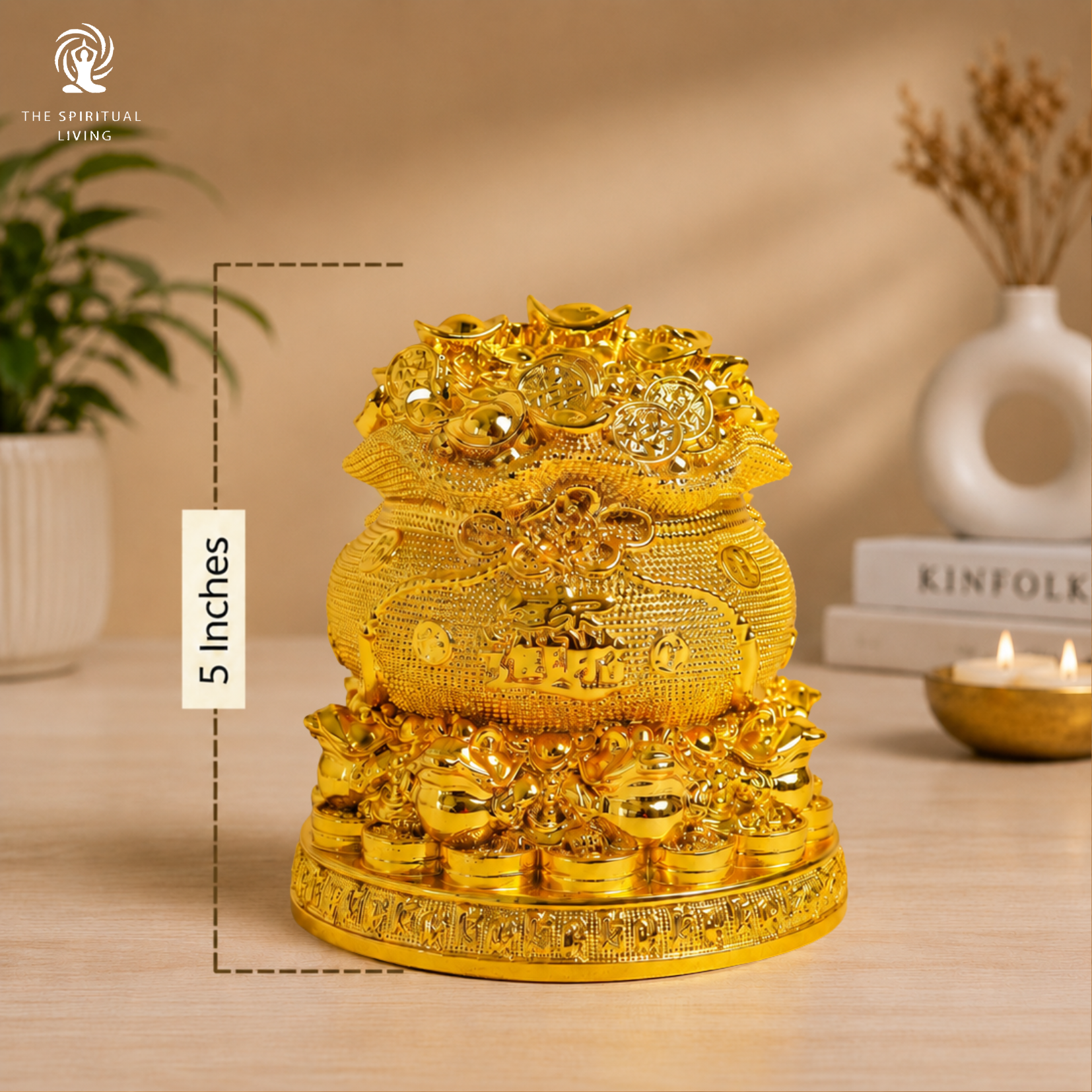 Feng Shui Wealth Bag with Gold Ingots & Coins | 5 Inch | Lucky Fortune Yuan Bao Statue|