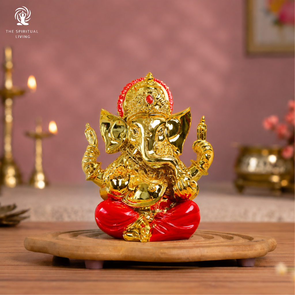 24K Gold Plated Ganesha Idol – Divine Red Edition | 3.75 Inch