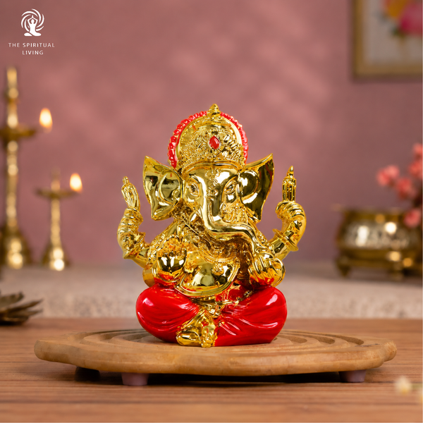24K Gold Plated Ganesha Idol – Divine Red Edition | 3.75 Inch