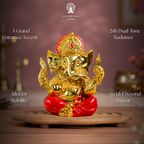24K Gold Plated Ganesha Idol – Divine Red Edition | 3.75 Inch