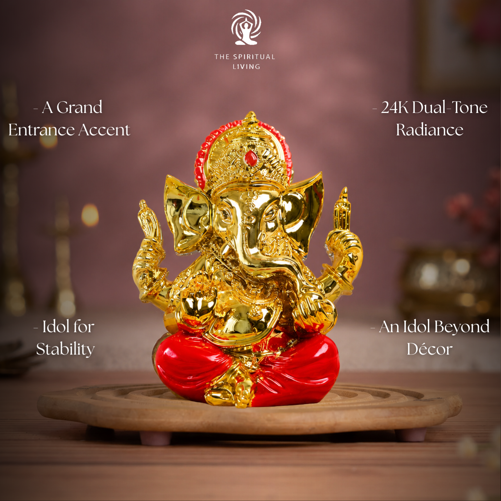 24K Gold Plated Ganesha Idol – Divine Red Edition | 3.75 Inch
