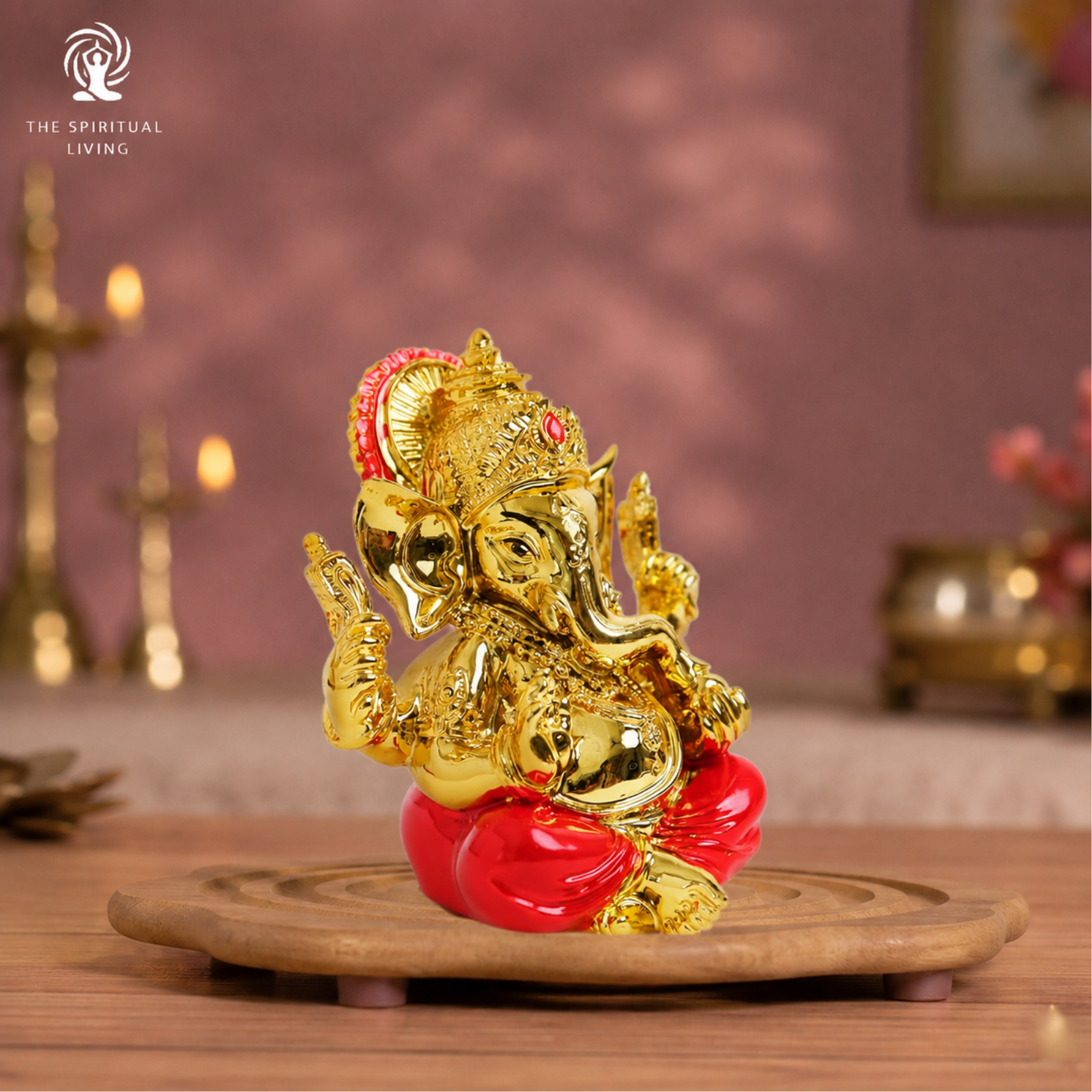 24K Gold Plated Ganesha Idol – Divine Red Edition | 3.75 Inch