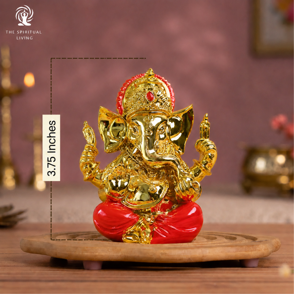 24K Gold Plated Ganesha Idol – Divine Red Edition | 3.75 Inch