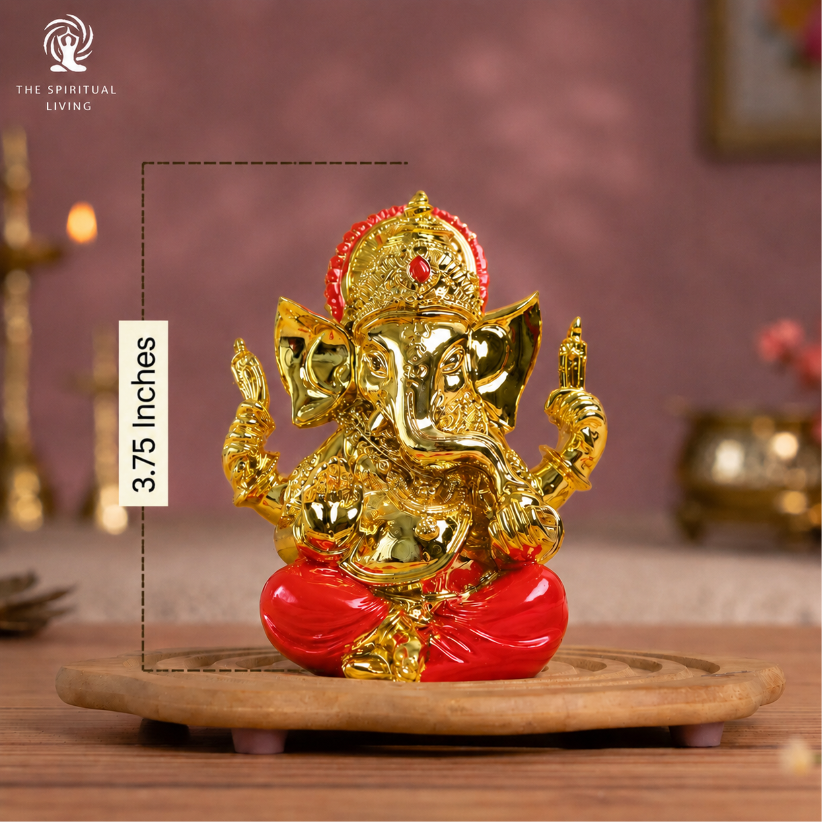 24K Gold Plated Ganesha Idol – Divine Red Edition | 3.75 Inch