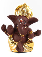 Gold Plated Mukut Ganesh Idol - 2.5 x 2 inch