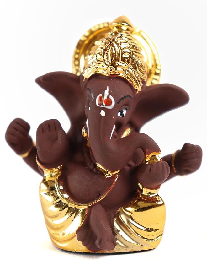 Gold Plated Mukut Ganesh Idol - 2.5 x 2 inch