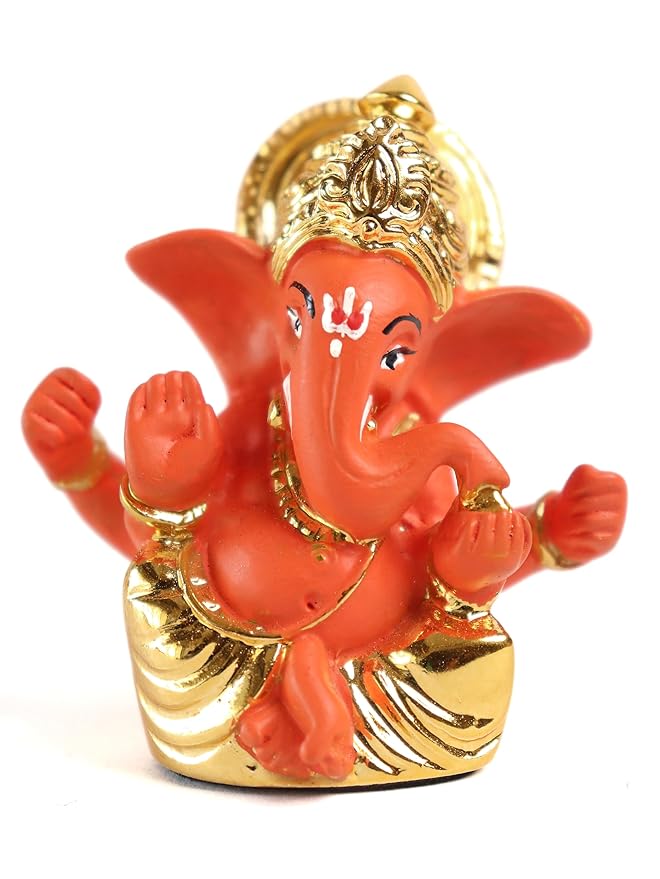 Gold Plated Mukut Ganesh Idol - 2.5 x 2 inch