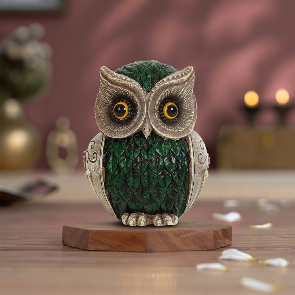 Owl Statue for Good Luck & Glass Crystal Laxmi Turtle Combo