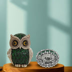 Owl Statue for Good Luck & Glass Crystal Laxmi Turtle Combo