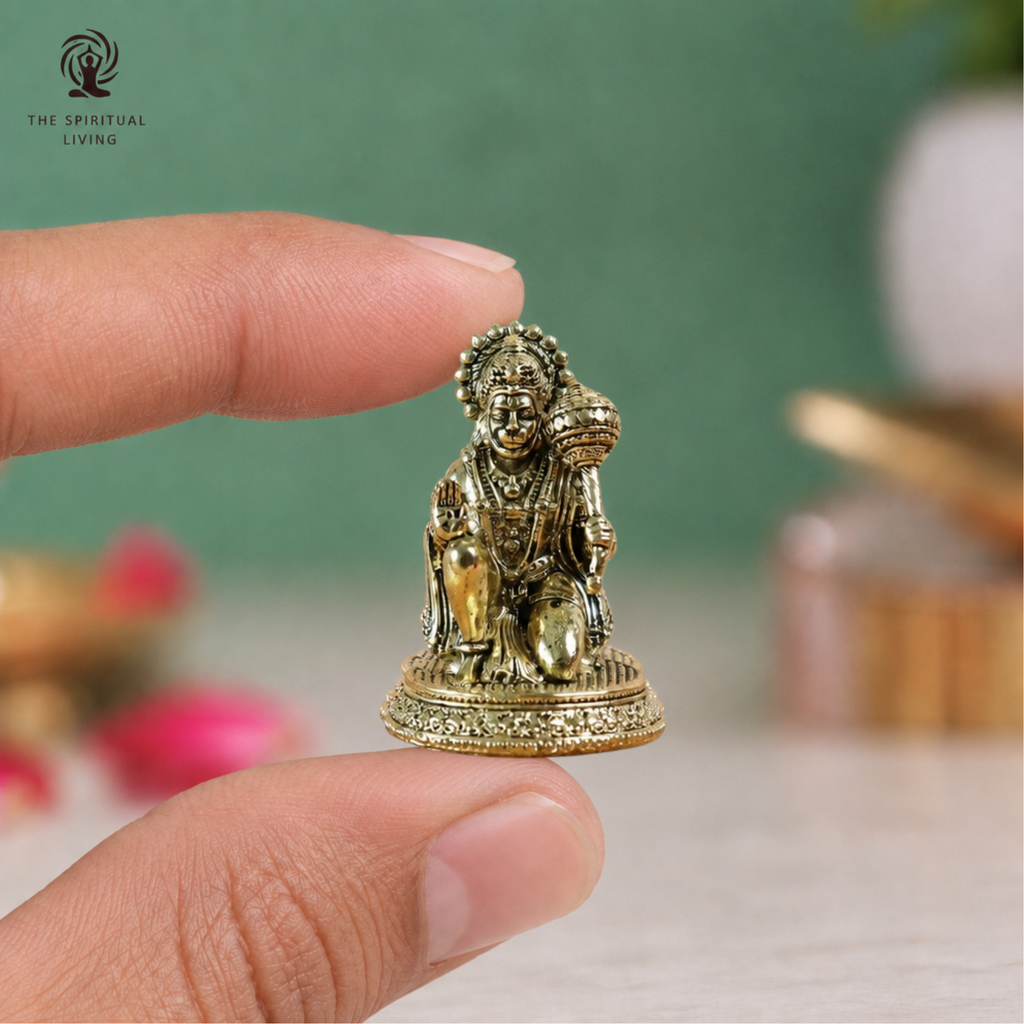 Small Brass Hanuman Idol | 1.5 Inch | Mini Lord Hanuman Ji Statue for Car | Bajrangbali Murti | Maruti Idol |