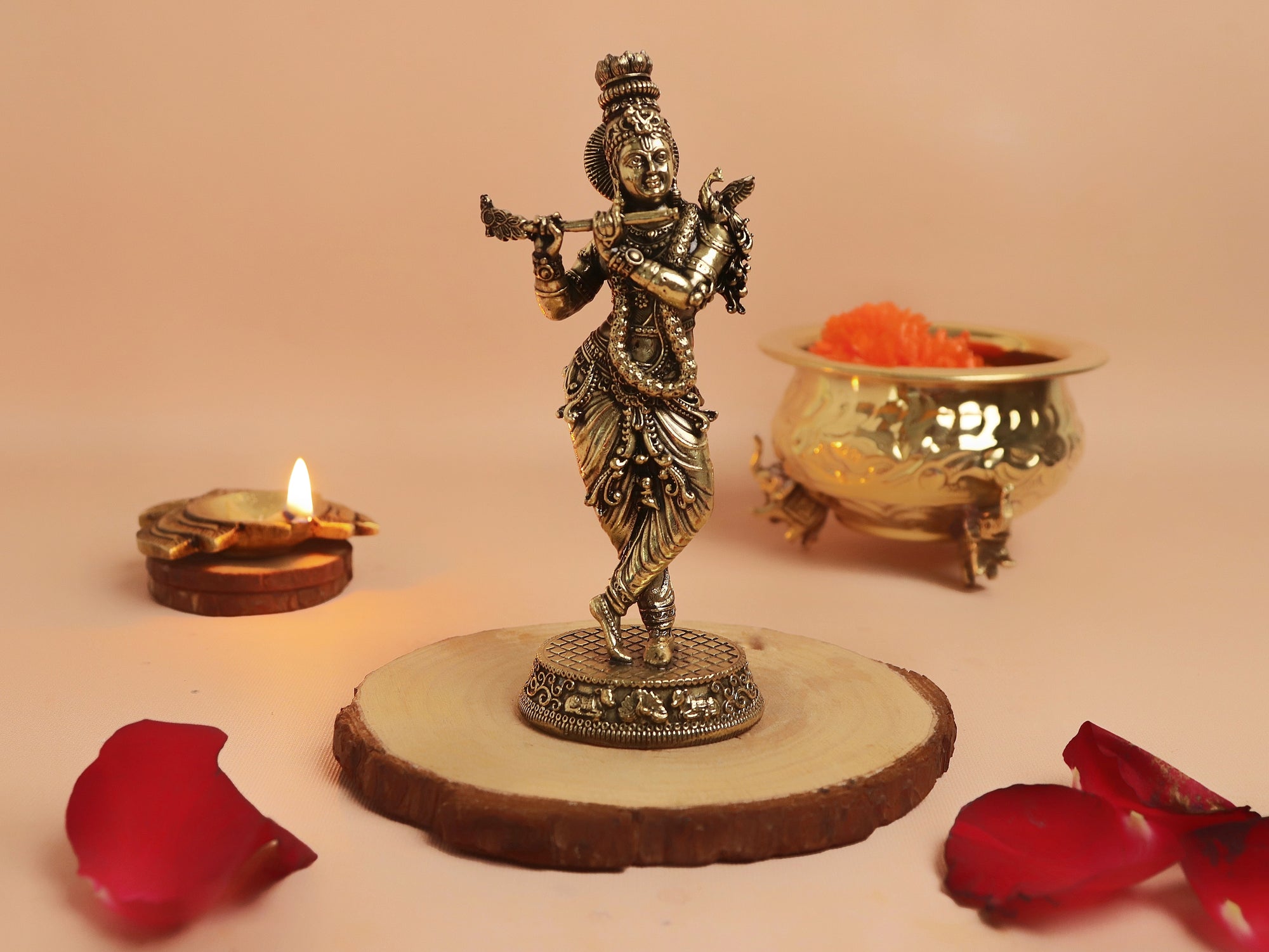 Brass Lord Krishna Idol with Flute