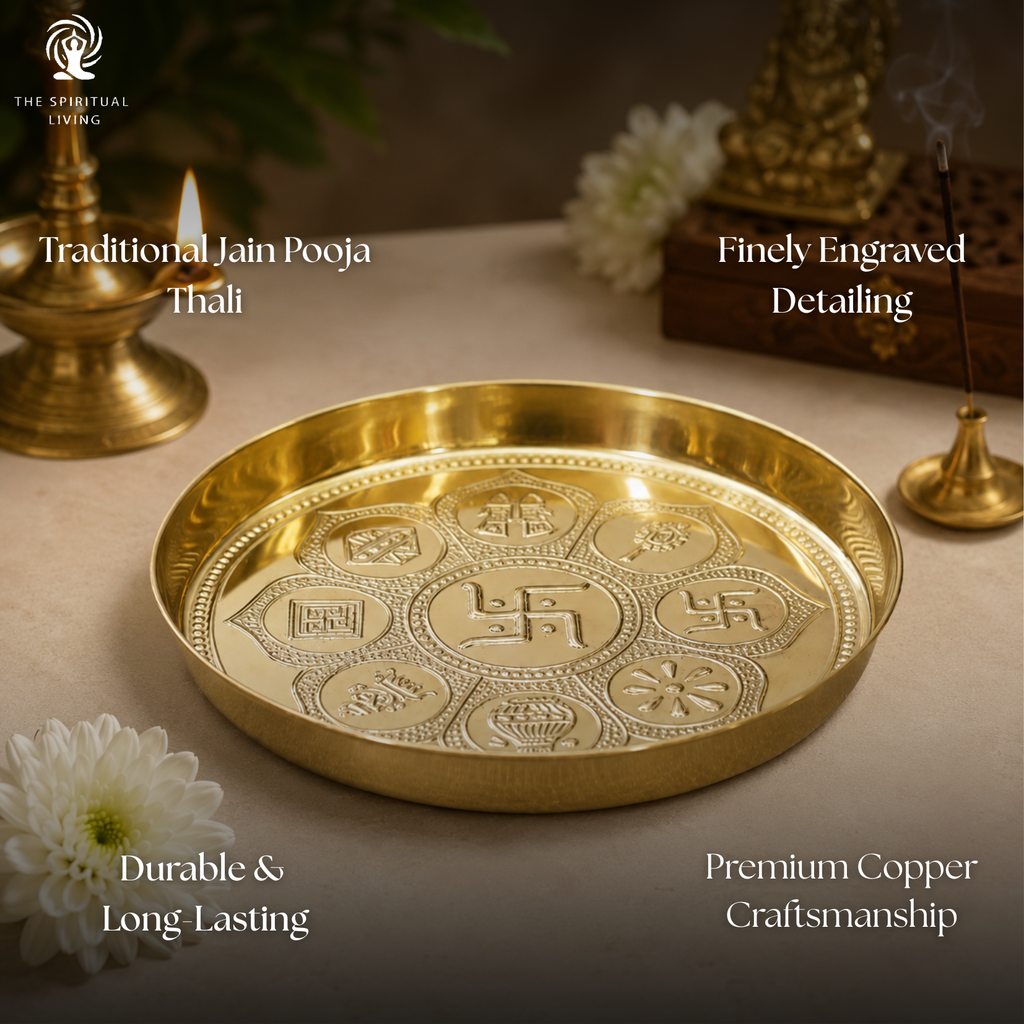 Brass Jain Astha mangal Pooja Plate | 5.5 Inch | Bhog Thali | Eight Auspicious Symbols |Pital |