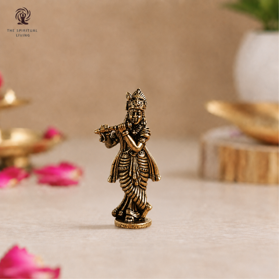 Krishna Miniature Brass Idol | 1.5 Inch | Mini |Figure | જય શ્રી કૃષ્ણ | Murli Manohar |