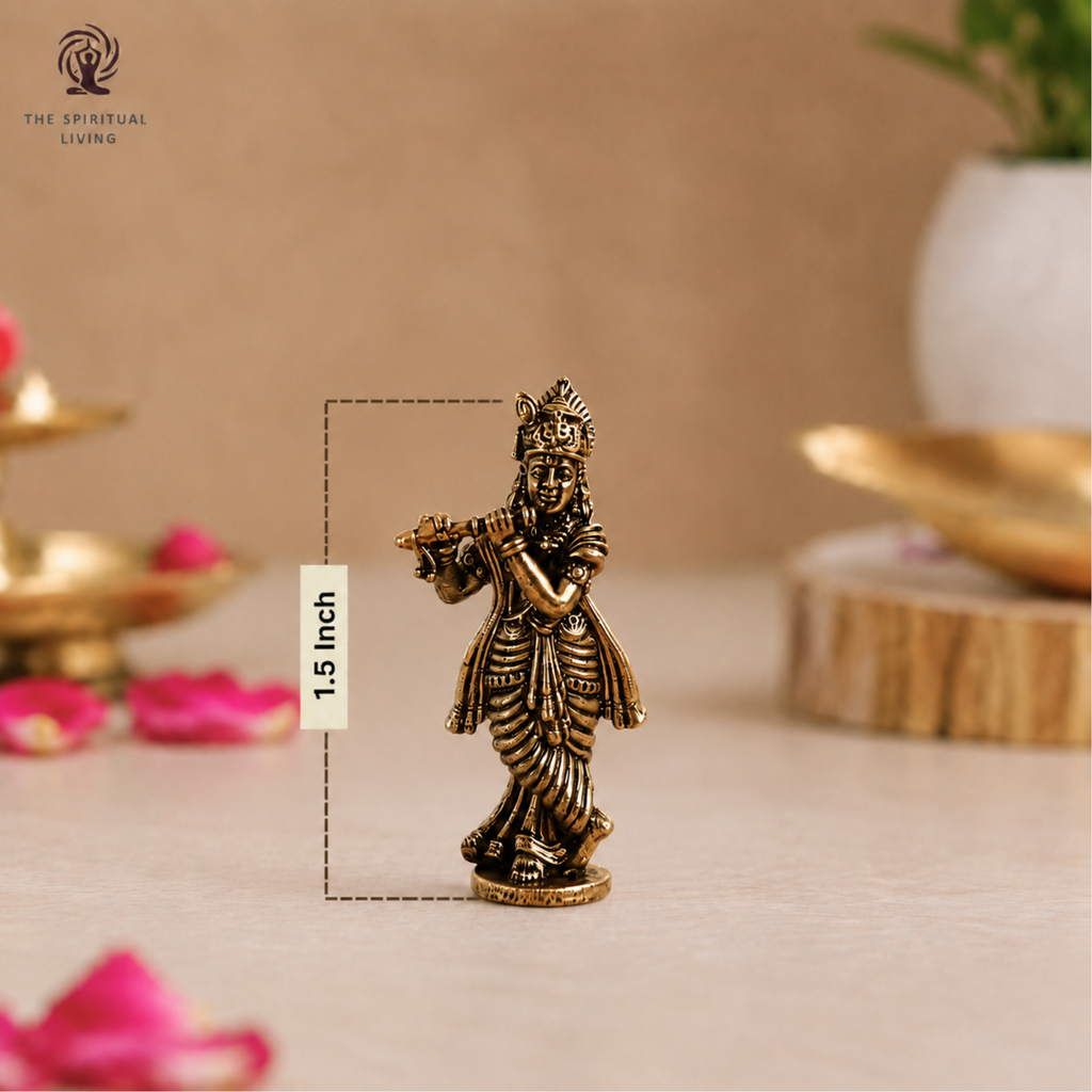 Krishna Miniature Brass Idol | 1.5 Inch | Mini |Figure | જય શ્રી કૃષ્ણ | Murli Manohar |