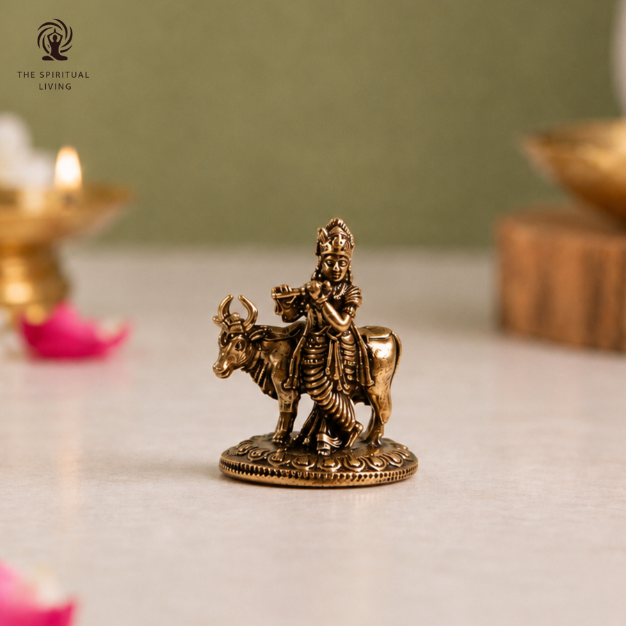 Krishna Ji with Cow | 1 Inch | Gau MATA | Krishna Idol | જય શ્રી કૃષ્ણ | Small | Mini |