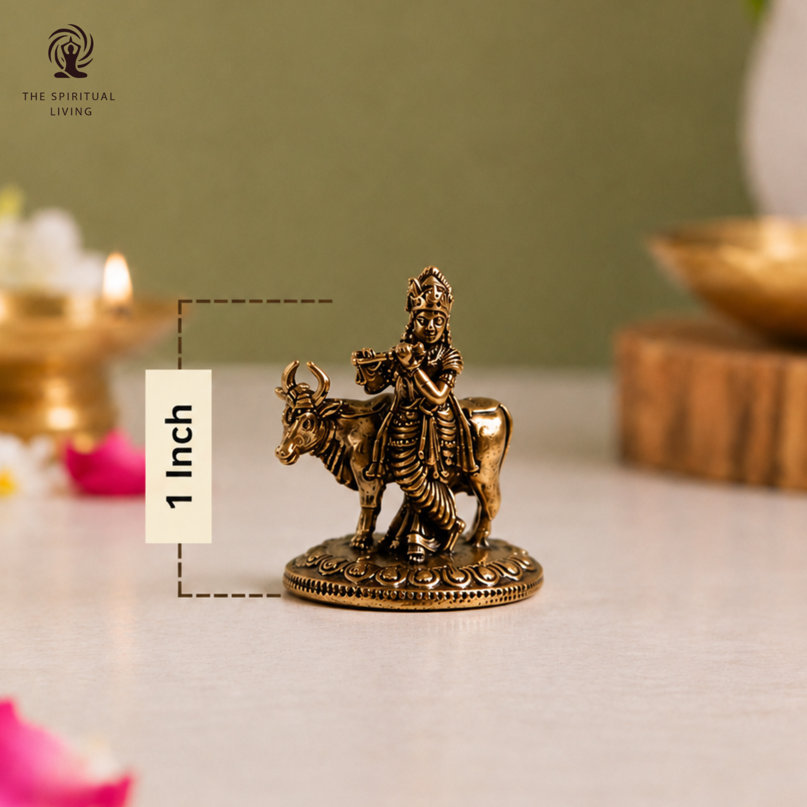 Krishna Ji with Cow | 1 Inch | Gau MATA | Krishna Idol | જય શ્રી કૃષ્ણ | Small | Mini |