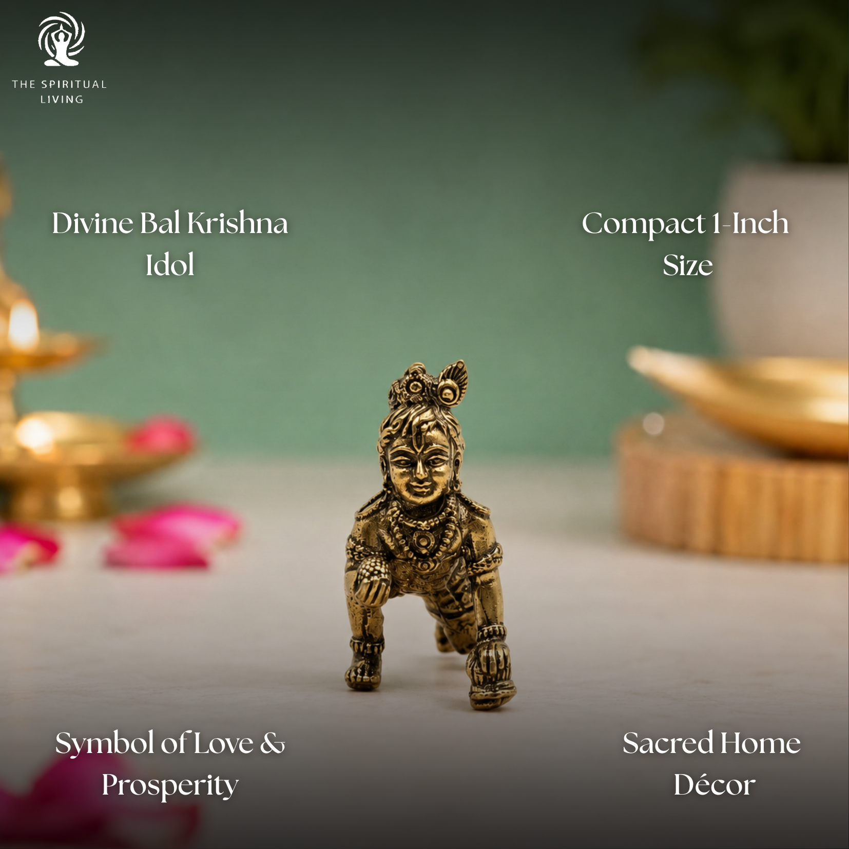 Brass Miniature Laddu Gopal Idol | 1 Inch | Crawling Bal Krishna Murti | Makhan Chor Statue | Figurine Decorative |