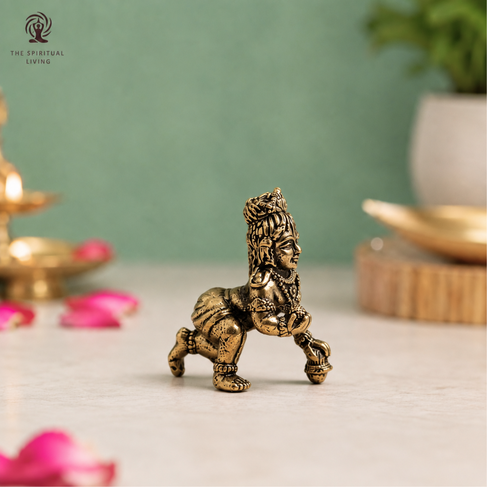 Brass Miniature Laddu Gopal Idol | 1 Inch | Crawling Bal Krishna Murti | Makhan Chor Statue | Figurine Decorative |
