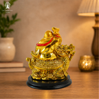 Golden Laughing Buddha Idol on Dragon | 4 Inch | Feng Shui Wealth & Prosperity |