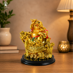 Golden Laughing Buddha Idol on Dragon | 4 Inch | Feng Shui Wealth & Prosperity |