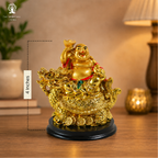 Golden Laughing Buddha Idol on Dragon | 4 Inch | Feng Shui Wealth & Prosperity |