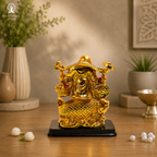 Golden Laughing Buddha on Fish  6.5 inch