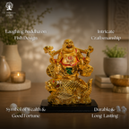 Golden Laughing Buddha on Fish  6.5 inch