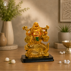 Golden Laughing Buddha on Fish  6.5 inch