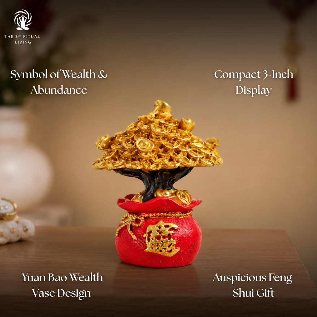 Golden Money Tree | 3 Inch |Yuan Bao Overflowing Wealth Vase |Money Attraction | Prosperity|