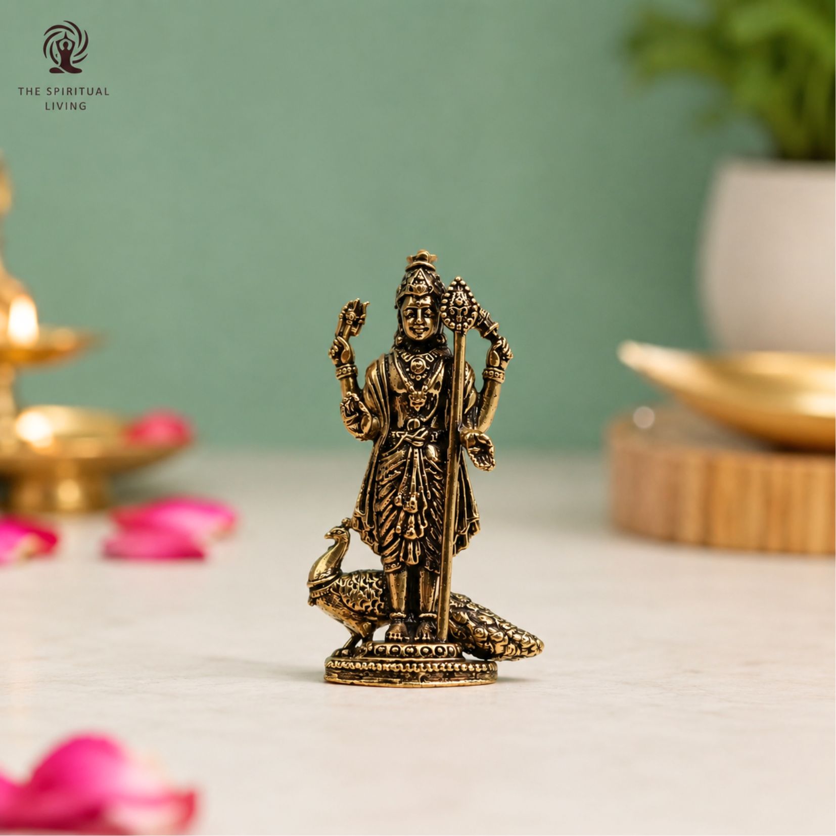 Brass Lord Murugan Idol with Peacock Small | 1.5 Inch | | Mini Statue | Kumaraswamy | Small Kartikeya Murti |