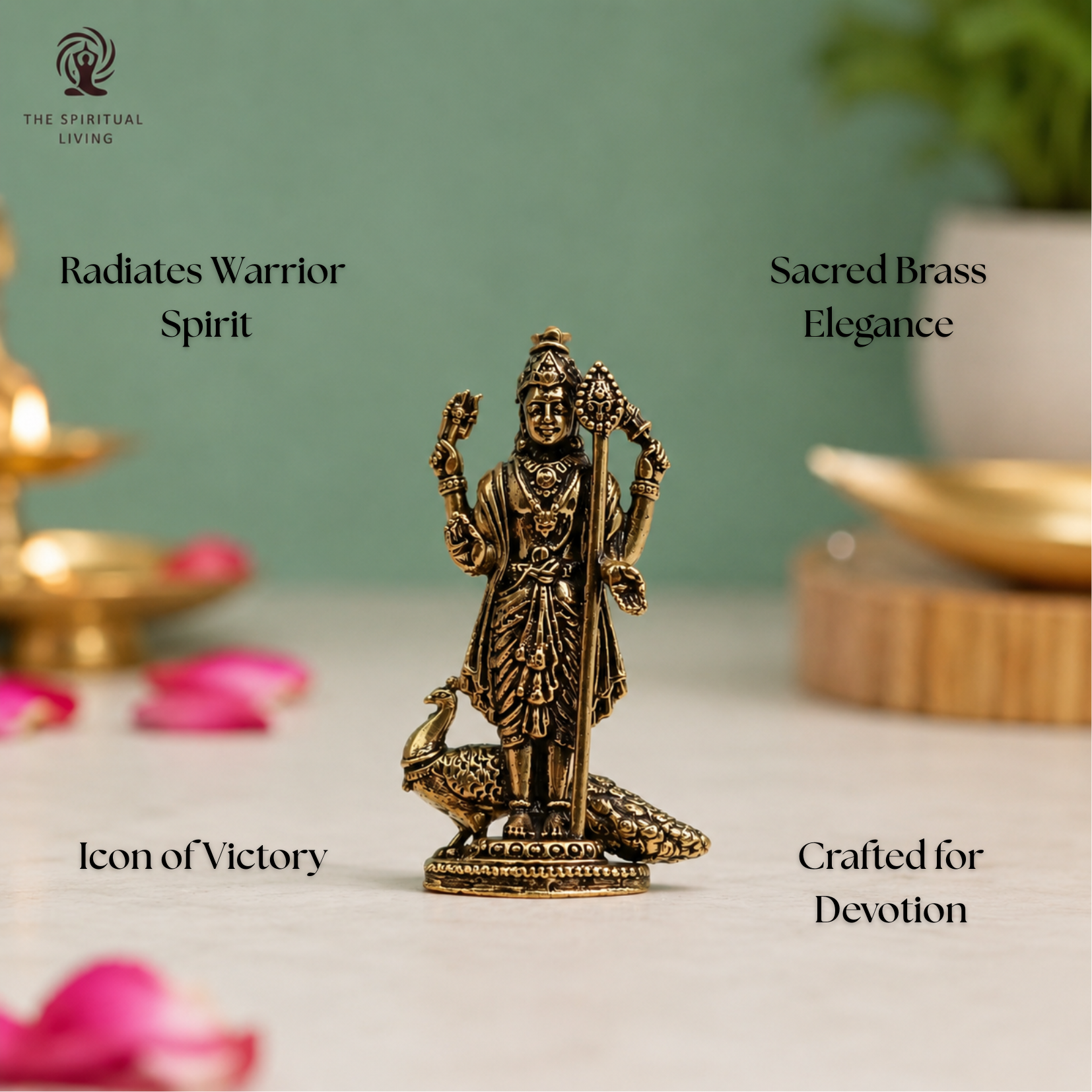 Brass Lord Murugan Idol with Peacock Small | 1.5 Inch | | Mini Statue | Kumaraswamy | Small Kartikeya Murti |