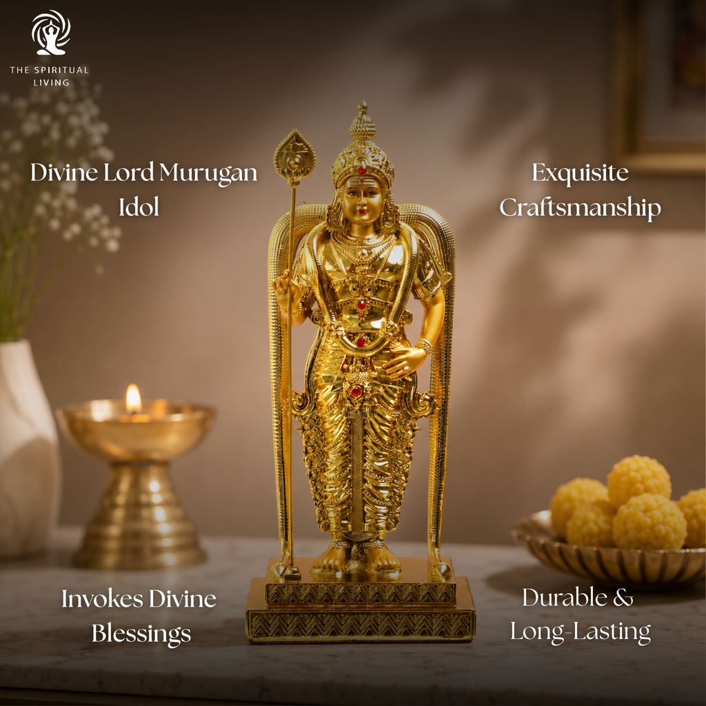 Murugan Statue for Pooja | 9 Inch |  Gold Plated | Vilakku | Kartikeya| God Statue | Silai | Skanda Swamy Murti