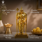 Murugan Statue for Pooja | 9 Inch |  Gold Plated | Vilakku | Kartikeya| God Statue | Silai | Skanda Swamy Murti