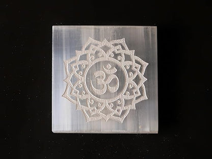 Natural Selenite Om Charging Plate