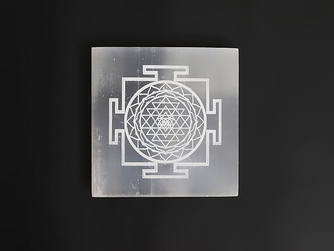 Natural Selenite Shree Yantra Charging Plate