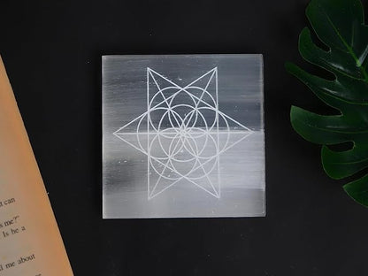 Natural Selenite Star Charging Plate