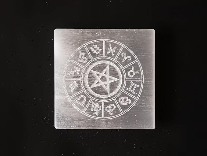 Natural Selenite Zodiac Charging Plate