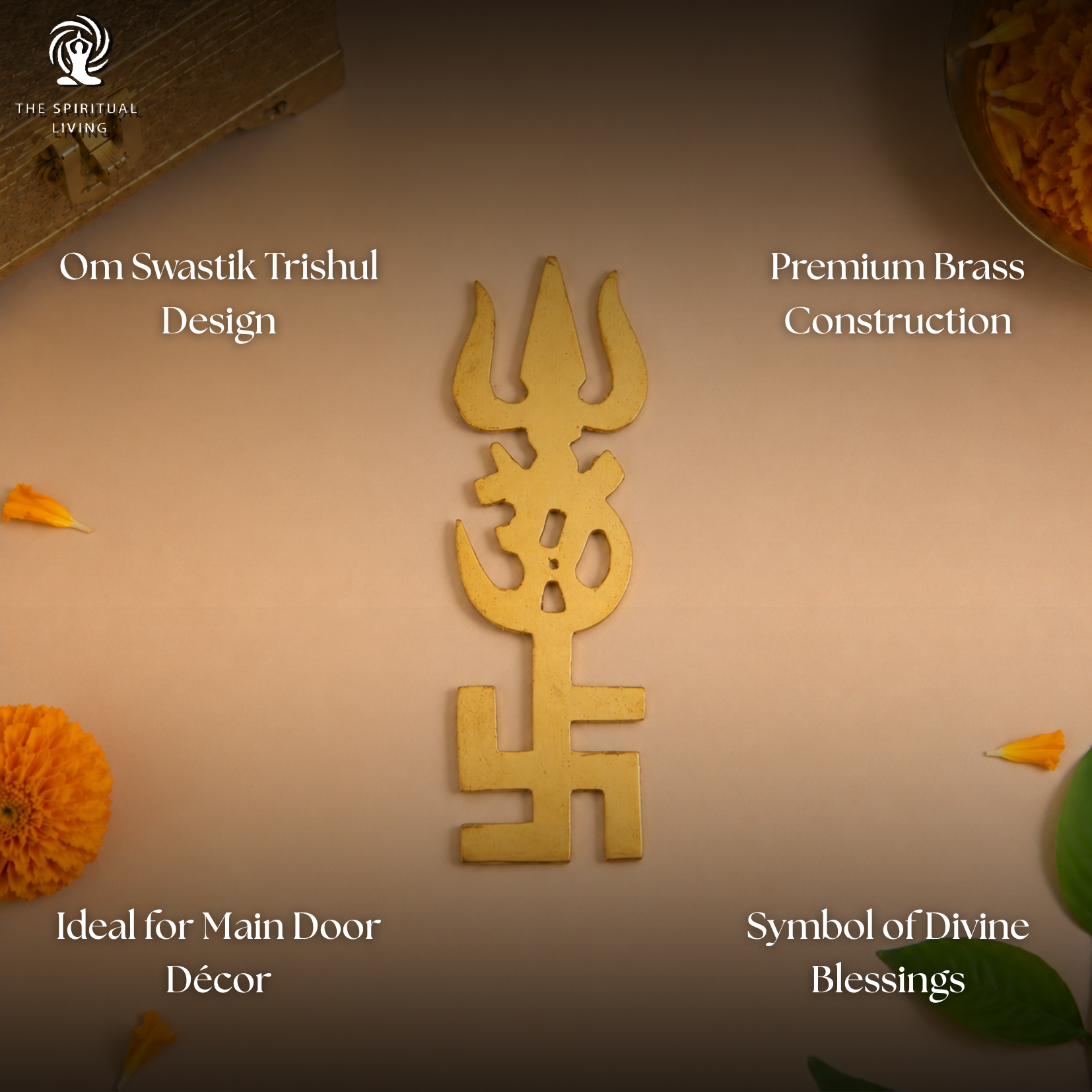 Brass Om Swastik Trishul for Main Door - 5 Inch - 2 Pcs Set