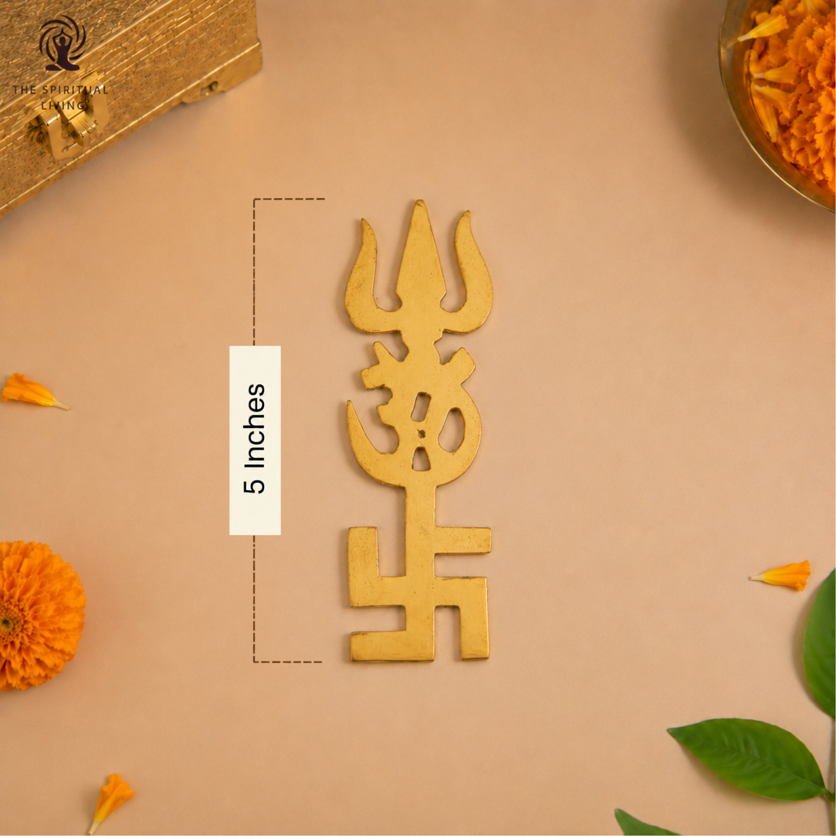 Brass Om Swastik Trishul for Main Door - 5 Inch - 2 Pcs Set